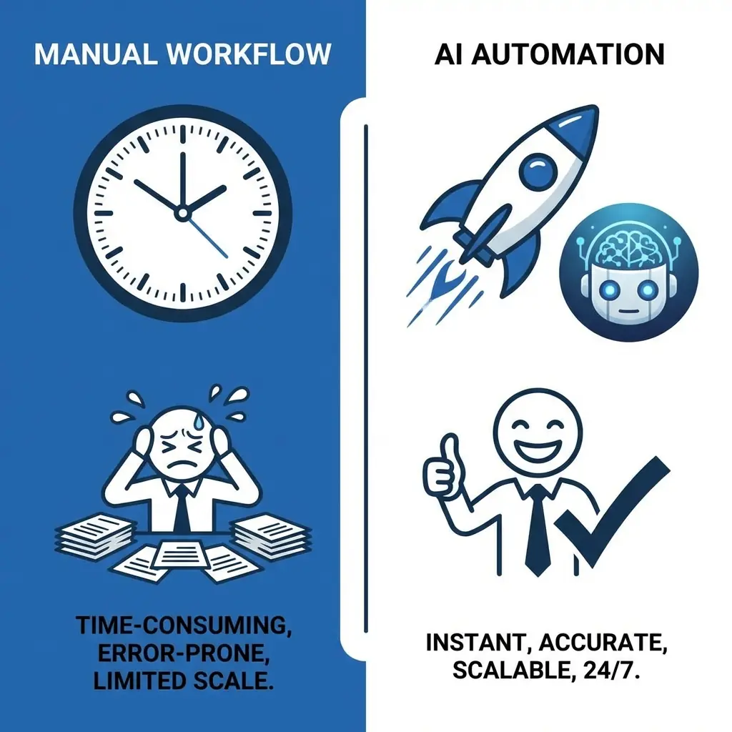 Diagram comparing manual photo sorting vs AI automation workflow