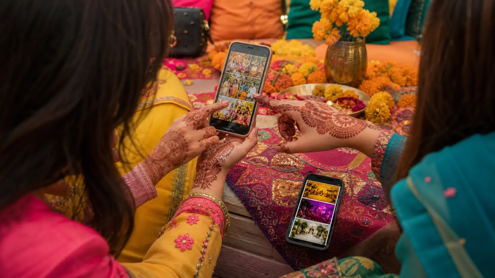 Pakistani wedding photographer delivering Mehndi Barat and Valima photos through a mobile gallery