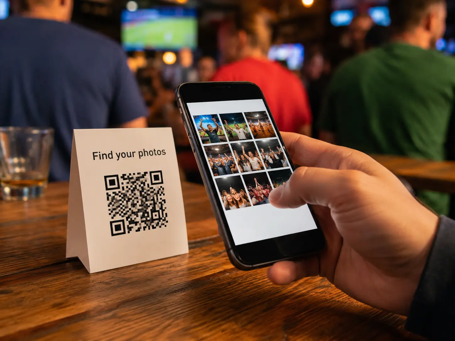 guests scanning a QR code table tent to access their event photo gallery